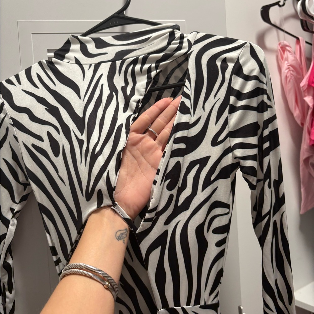 EGO Black and White Zebra Print Long Sleeve Dress - Picture 2 of 4